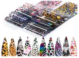 204cm 10pcsset leopardo de lámina de uñas papel copas de transferencia de láminas transparentes calcomanías calcomanías de arte de uñas decoraciones de diseño de bricolaje