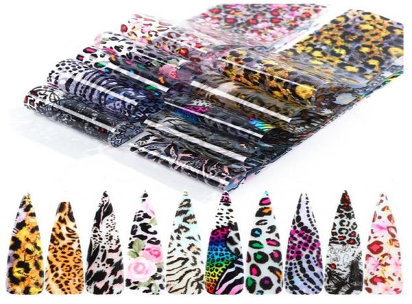 204cm 10pcSset Leopard Foil à ongles ensemble Paper Paper Flocs Flocs Stickers Transfert Stickers Nail Art DIY Design Decorations 9150407