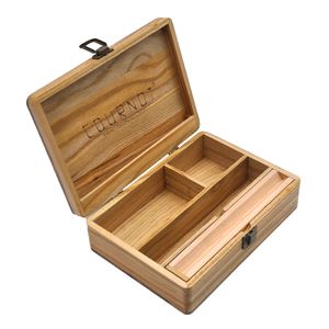 Caja de almacenamiento para fumar de madera grande de 205 mm con bandeja enrollable natural Tarro para almacenamiento de tabaco Logotipo al por mayor OEM