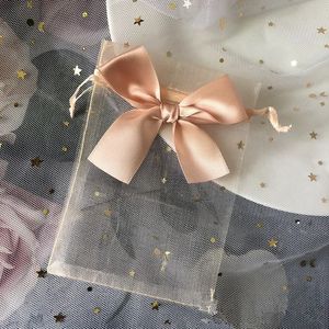 2050pcs or rose organza sac exquis papillon cordon pochette bijoux emballage cadeau de mariage bonbons dragées emballage 240226