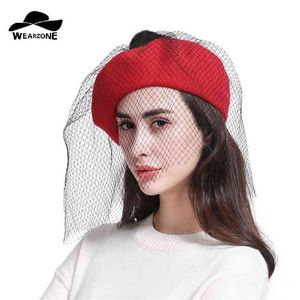 2076 Nieuwe winterdames hoed vintage wollen baretten Hairball top met netsluierkappen pil doos Jepet Gorras Planas Hombre hoeden baret beanie J220722