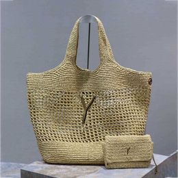 20A Mirror Quality Designer Icare Raffia Tote para mujer Bolsas de compras de la playa de verano S bolsos de hombro maxi bolsos compuestos con bolsa pequeña 240315