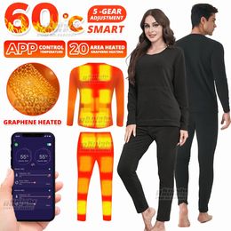 20Area APP Controle Grafeen Verwarmde Jas Thermisch Ondergoed Mannen Vrouwen Skipak USB Elektrisch Verwarmde Kleding Shirt Winter Vissen 240103