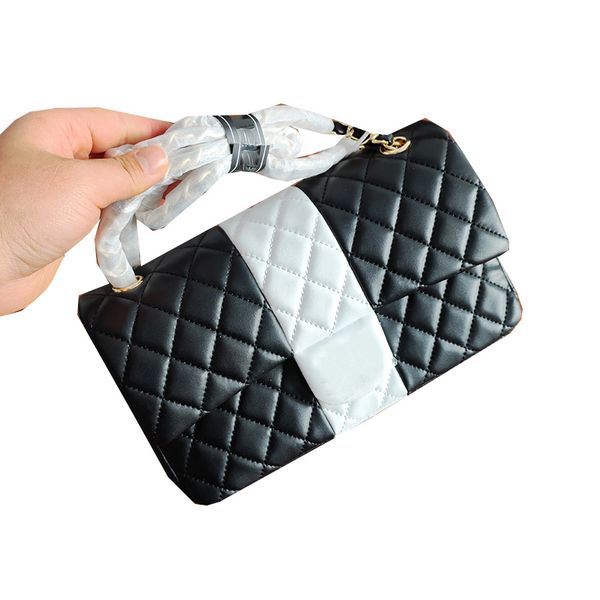 20 cm / 25 cm pour femmes classiques doubles volets monteries pivelées sacs bicolèces panda en peau d'agneau multi-caprices grande capacité mars métal matérielle matelasse portefeuille sac à main