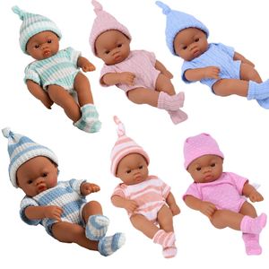 20 cm 7inch Mini Reborn Dolls Vinyl Brown Skin Full Body Baby Doll Lifelike Soft Reborn Toddler Doll Baby Doll For Girls Toys 240408