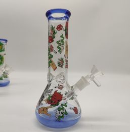 20CM 8 Pouces Premium Blue Tip and bottom Thème Anime Crâne Rouge Narguilé Pipe À Eau Bang Bongs En Verre Avec 14mm Downstem Et Bol 2 En 1 Prêt à L'emploi