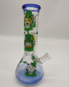 20 CM 8 pulgadas Premium Blue Tip and bottom Anime Theme Dog Cat Kitty Hookah Tubería de agua Bong Bongs de vidrio con 14 mm de tallo y tazón 2 en 1 Listo para usar