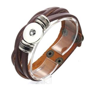 20 cm verstelbare Snap Bracelet Vintage Weave Real Lederen Bracelet Fit 18mm Snap Button Bracelet voor vrouwen Jood Jllyzv