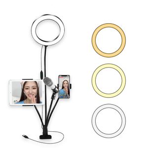 Anneau lumineux de bureau 20 cm avec support de microphone de téléphone Dimmable LED anneau lampe vidéo caméra téléphone lumière de remplissage pour Youtube en direct