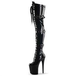 Plata plataforma de tacones de 20 cm Bolleta negra Banda estrecha PU Lady Zapatos 8 pulgadas Stripper White Stripper Shoes Gothic Boots Women Bots