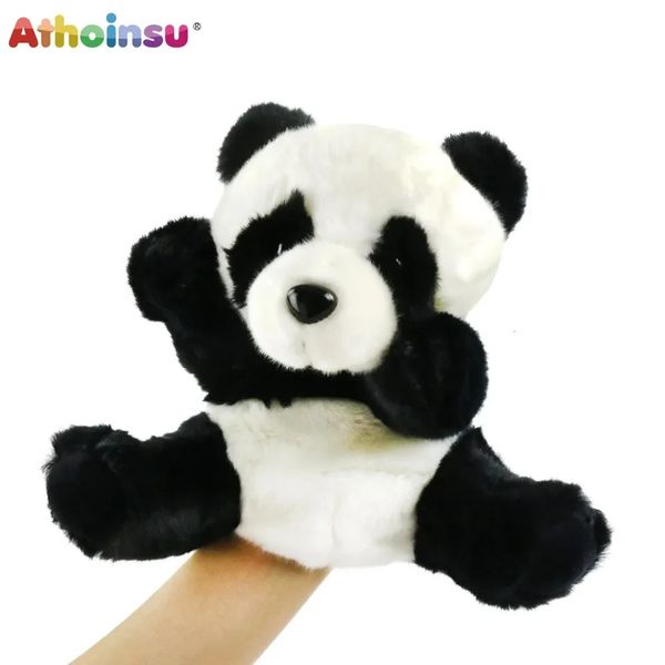 20cm Panda Doll Hand Puppet Lindo Tiger Tiger Plush Toys Llughed Panda Puppets Educational Fairy Tale Teatro Props Children 240328