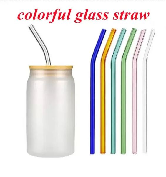 Paille en verre colorée réutilisable de 20cm | Pour gobelet en verre, canette de bière, tasses, verres, pailles à boire, pailles courbées fy5155 0416