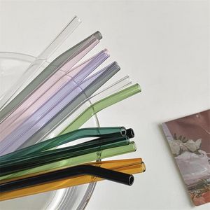 20 cm Reutilizable Eco Borosilicato Vidrio Pajitas para beber Color claro Doblado Recto Leche Cóctel Paja Resistencia a altas temperaturas Fy5155 F0630