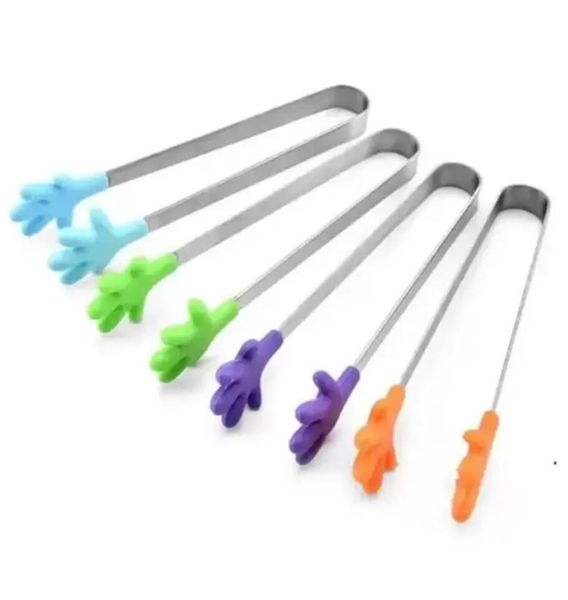 DHL Bar Tools Cute Creative Small Silicone Clip Antideslizante Acero inoxidable Mini Food Ice Square Suger BBQ Tongs Clips Productos de cocina FY5348 GG0727