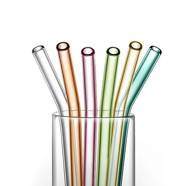 Pailles à boire en verre borosilicaté Eco réutilisables de 20 cm Paille à cocktail au lait droite pliée de couleur claire Résistance aux hautes températures FY5439