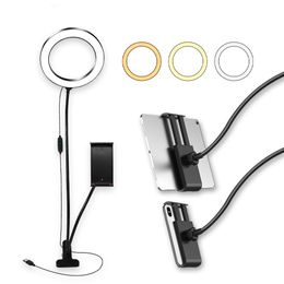 20cm Ring Light Selfie Kit met telefoonhouder voor iPad Make YouTube Video Live Stream Beauty Lighting Desktop Lamp 2in1 Kit