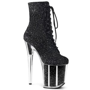 20 cm sexy 2024 Martin Lady Boots Lederen glitter dikke hoge hakken Knight dames enkel laarsjes platform ronde teen feest trouwschoenen veter dans nachtclubs 251