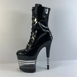20 cm Sexy Black Pole Dancing Shoes Nightclub Patent Leather Boots High Heel Short Boots Fashion Ladies Show Fornaalpipe laarzen