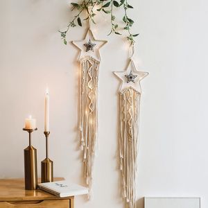 Tapiz colgante de pared de macramé con forma de estrella de 20cm, decoración grande tejida hecha a mano para el hogar, tapiz bohemio tejido para dormitorio