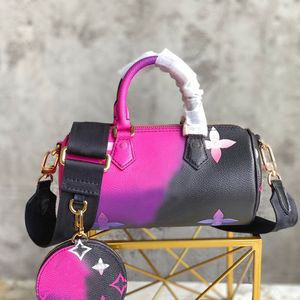 20 cm Tie Dye Design épaule pour femmes Small Duffle Tote Handbag Circle Coin Black avec sac d'oreiller rose