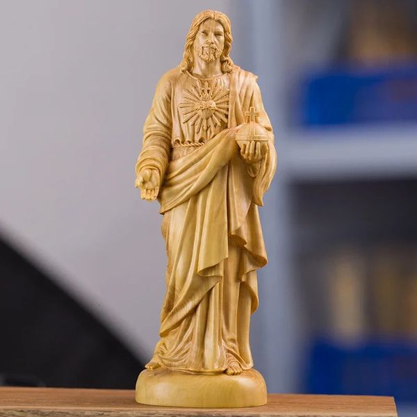 20 cm traditionnel sculpture à la main à la maison salon décor de l'église boxe catholique sculpture de Jésus ornements de statue 240408