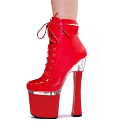 Zapatos de baile de pole dance de 20cmred botas de patente de patente tacones de botas altas show boots elásticas botas de mujer sexy