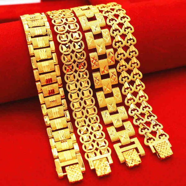 Bracelet tendance pour femmes/hommes, or 24 carats, dubaï, chaîne à main africaine, bijoux, cadeau éthiopien/arabe, 20 cm