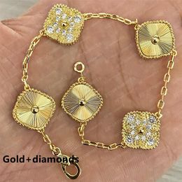 20Color Fashion Classic 4 Four Leaf Clover Charm Bracelets Diamond Bangle Chain 18K Gold Agate Shell Not-Péarl pour Womengir2648
