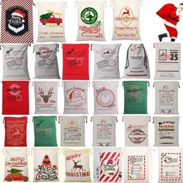 36 Design Christmas Bags Decoraties Grote biologische zware canvas tas Santa Sacks Drawtring zak met rindeers Santas Claus Sack Bags For Kid 4549