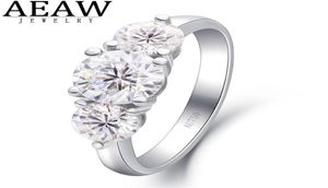 20CTW 65 mm ronde briljante gesneden Moissanite verloving Halo Ring Three Stone Style Solid Real 18K White Gold For Lady DF Color Y013089775