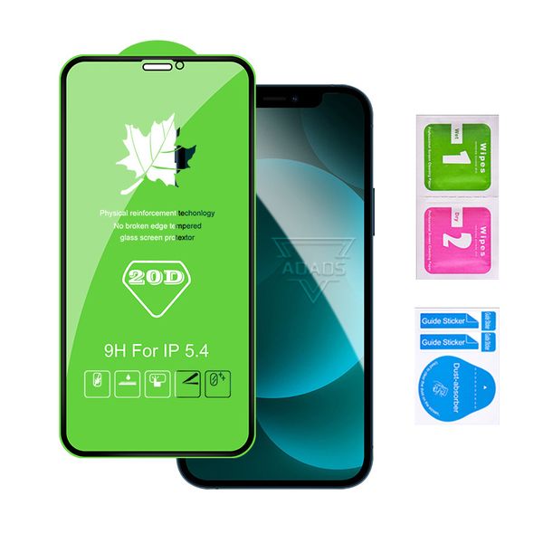 Película protectora de pantalla de teléfono de vidrio templado de alta calidad 20D para iPhone15 14 13 12 mini pro max 11 XR XS Samsung A54 A34 S21FE A21S hoja de arce