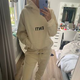 20fw Herfst Winter Europa Reflecterende Hoodie Plus Size Koffie Matcha Groen Skateboard Hoody Fleece Hooded Pullover Sweatshirt Broek Set hoge kwaliteit