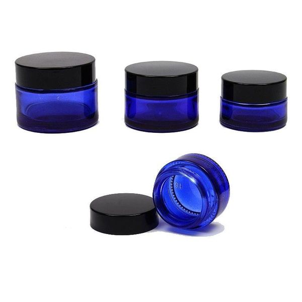 20g 30g 50g Pot cosmétique Pot en verre bleu Baume à lèvres cosmétique Pots de crème Bouteille en verre ronde avec doublures intérieures en PP Iqhdn
