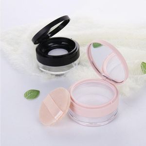 20g losse poedercontainerfles met elastisch gaas, zwart roze flip-dop pot cosmetische case W zeef Arrel