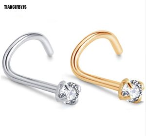 20g Nose Ring à brochet Set Cz Stud Vis or argent clair clair noir bleu rouge zircon nody bijoux nez Piercing7029872