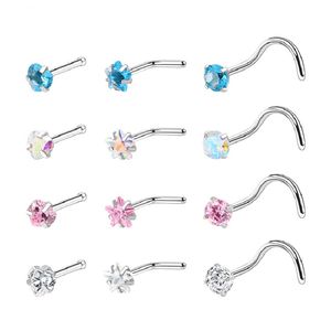 20G Nez Anneaux 316L Acier Inoxydable Zircone Vis Goujons pour Femmes Hommes Corps Piercing Bijoux