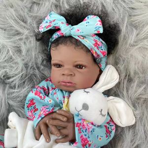 20inch Doll African American Lanny Black Skin Reborn Baby terminé né avec des cheveux enracinés Gift Toy fait à la main pour les filles 240408