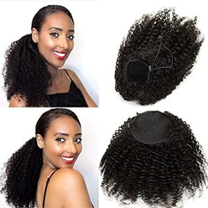 20 pouces cordon queue de cheval pour les femmes noires 3B 3C crépus bouclés queue de cheval vierge cheveux humains pleine tête afro kinki bouffée chignon chignon extension humaine postiche 120g