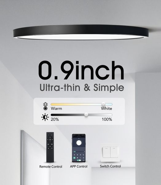 Lámparas de techo grandes de 20 pulgadas, luces led para dormitorio, lámpara inteligente, accesorio de iluminación, sala de estar ultrafina