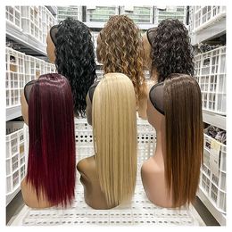 20 pouces vague d'eau queue de cheval Extension de cheveux synthétique Yaki pince droite en cordon queue de cheval postiche pour les femmes noir faux cheveux