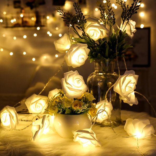 Guirnalda de luces de rosas, 20led, 8 colores, cuerdas LED con pilas AAA, luz Fariy de Flash constante para fiesta, hogar, Navidad, boda