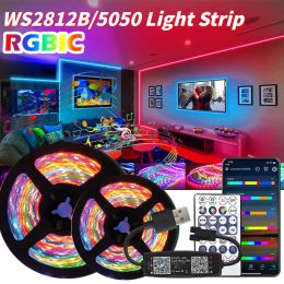 20m 12leds/m LED -stripverlichting RGBIC WS2812B Achtervolgingseffect Bluetooth App Control Led Light Tape Party Slaapkamer keukendecoratie
