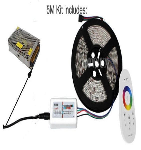 20m 15m 10m 5m 24V RGB LED bande lumineuse flexible 5050 étanche bobine corde RF tactile télécommande adaptateur d'alimentation Mini3970649