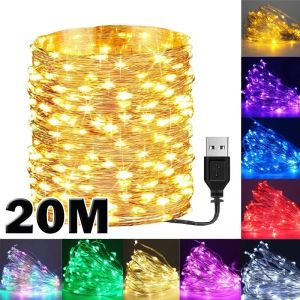 20M 200LED USB LED guirlandes lumineuses guirlande lampe bricolage fête mariage arbre de noël clignotant fée LED lumières décoration de la maison