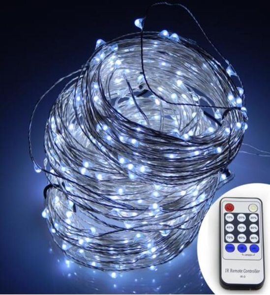 20M 200leds 30M 300leds 50M 500 LEDs Cadena de luces blancas frías luces de Navidad cable plateado adaptador de corriente de Control remoto 9901475