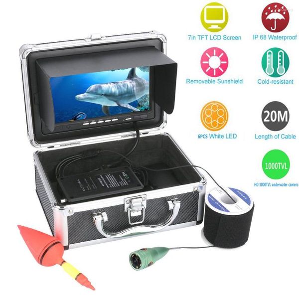 Kit de caméra vidéo de pêche sous-marine, 20M/30M/50M, 1000tvl, 6 lumières LED avec moniteur couleur de 7 pouces