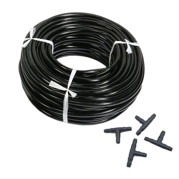 20m 4 / 7mm Tuyau d'eau de jardin Micro tuyau d'irrigation avec 10 pcs connecteurs en t jardinage pelouse agriculture arrosage goutte à goutte tube Y200106