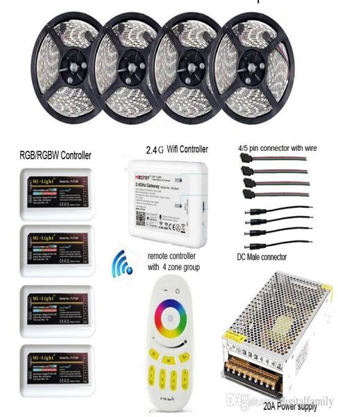 Tira de luces Led RGB Mi Light 20M 5050 RGBW RGBWW RGB, impermeable, regulable, 12V, 24V, 4 Uds., controlador RF, fuente de alimentación remota con enchufe 8409787