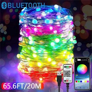 20m USB Guirlande LED Guirlande Lumineuse Décoration De Noël Fil De Cuivre Fée Lumière IP65 Pour L'extérieur 2022 Année Intérieur Chambre Décor 211122