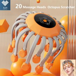 20 cabezales de masaje Masajeador de cabeza de cuero cabelludo naranja Vibrador de luz roja Rascador de pulpo para relajación Estrés Migraña 240320